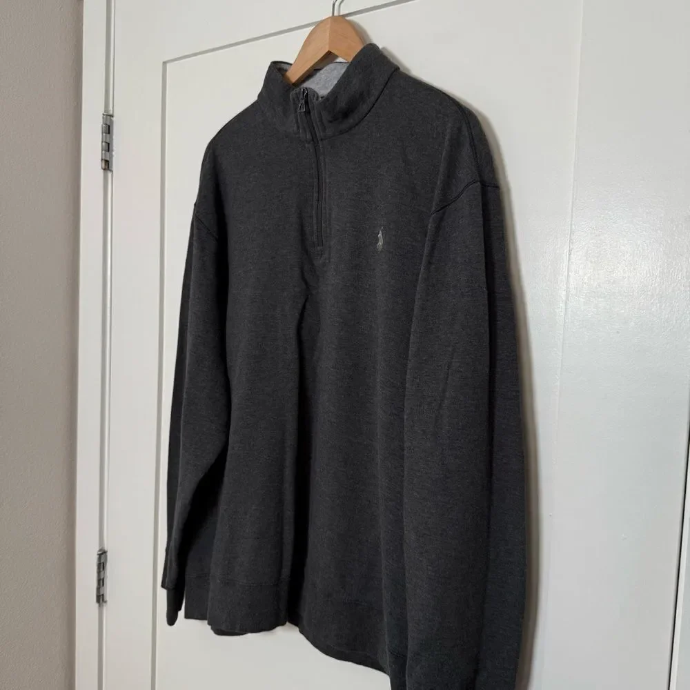Polo Ralph Lauren Sweater Mens Sz XXL Gray Performance 1/4 Zip Mock Neck Preppy